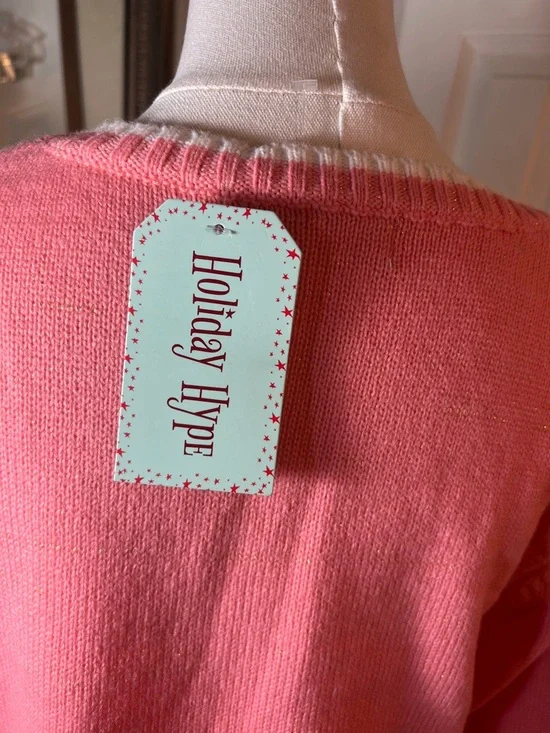 Women's Pink Fox Crewneck Sweater with Pom Accent - Picture 9 of 9